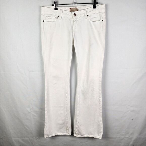 Paige Petite Laurel Canyon Low Waist Boot Cut Wide Leg White Jeans Size 28 Y2K - Picture 2 of 10